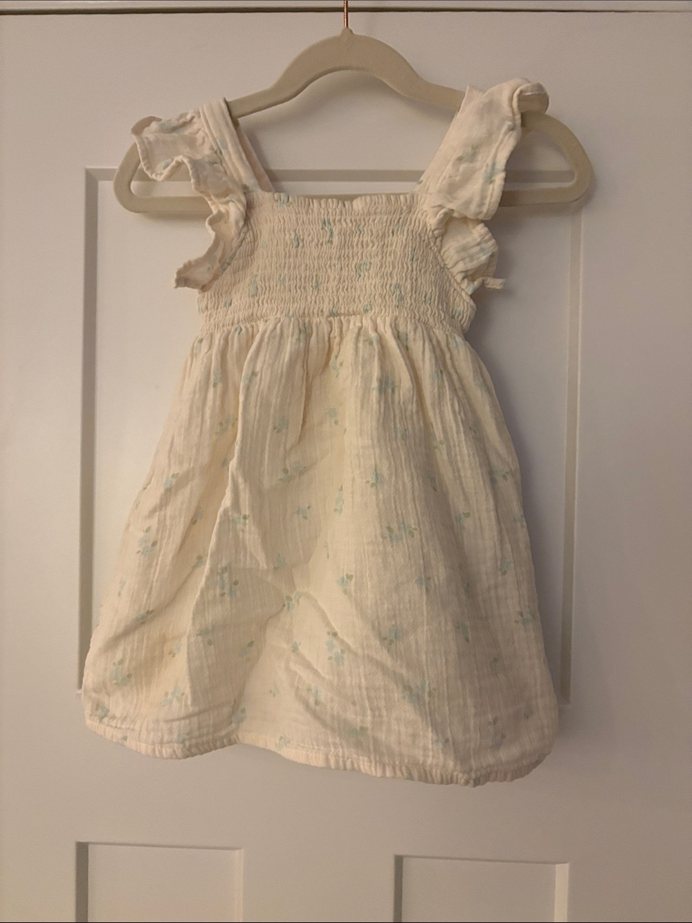 Cat & Jack Toddler Cream Smocked Sundress with Subtle Blue Floral Print